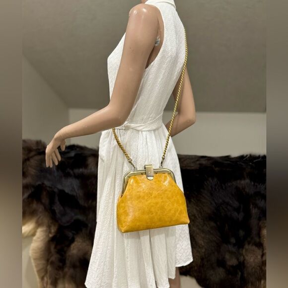 Unique Distressed Leather Handmade Rivet frame Push Lock Purse, Multi Use Style. - Picture 11 of 15